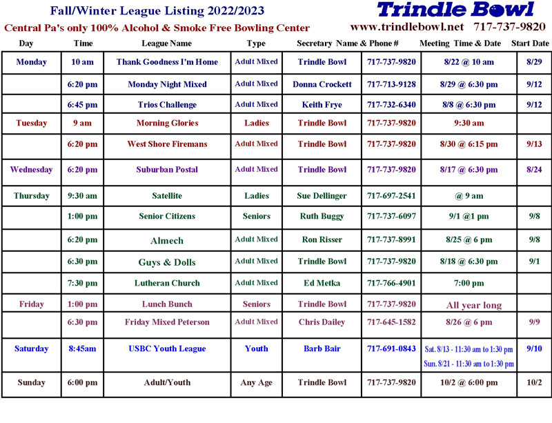 league schedule